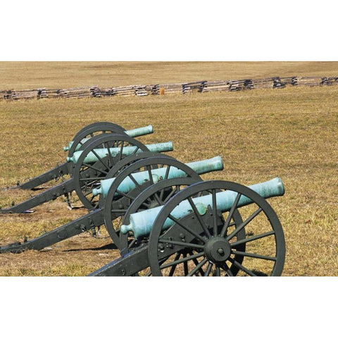 Arkansas Civil War cannons at Pea Ridge Park White Modern Wood Framed Art Print by Flaherty, Dennis