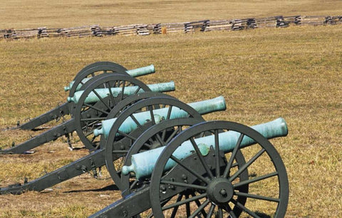 Arkansas Civil War cannons at Pea Ridge Park White Modern Wood Framed Art Print with Double Matting by Flaherty, Dennis