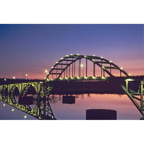 Arkansas, Ozark Ozark Bridge over Arkansas River Black Modern Wood Framed Art Print by Flaherty, Dennis