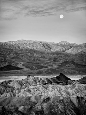USA-California-Death Valley National Park Moon setting at dawn over Zabriskie Point White Modern Wood Framed Art Print with Double Matting by Collins, Ann