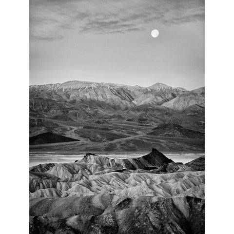 USA-California-Death Valley National Park Moon setting at dawn over Zabriskie Point Black Modern Wood Framed Art Print with Double Matting by Collins, Ann