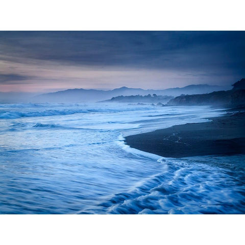 USA-California-Cambria Dusk at Moonstone Beach Black Modern Wood Framed Art Print by Collins, Ann