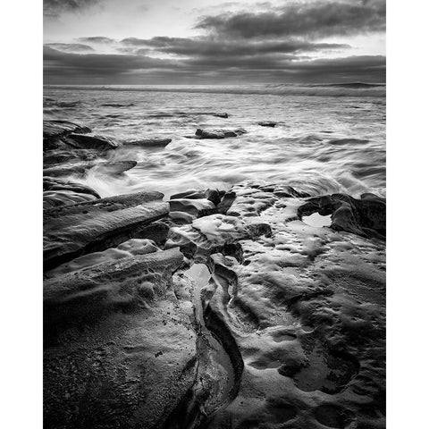 USA-California-La Jolla Dusk and surf at Coast Blvd Park Gold Ornate Wood Framed Art Print with Double Matting by Collins, Ann