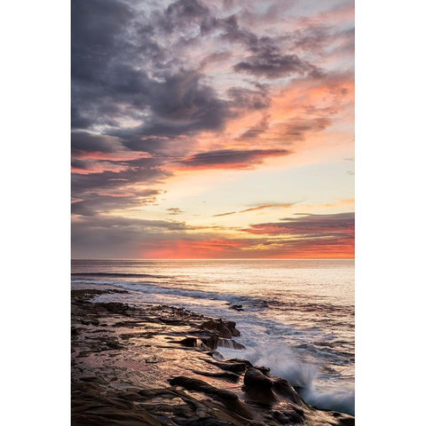 USA-California-La Jolla Sunset reflections at Coast Blvd Park Black Modern Wood Framed Art Print with Double Matting by Collins, Ann