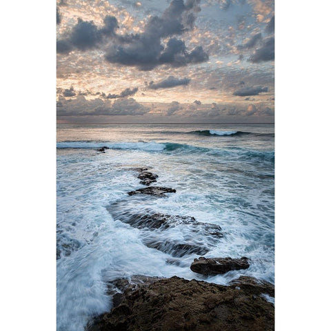 USA-California-La Jolla Ocean waves and rocks at dusk Black Modern Wood Framed Art Print by Collins, Ann