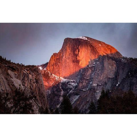 USA-California-Yosemite National Park Sunset light hits Half Dome in winter White Modern Wood Framed Art Print by Collins, Ann