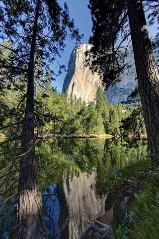El Capitan reflected on Merced River-Yosemite National Park-California Black Ornate Wood Framed Art Print with Double Matting by Jones, Adam