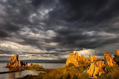 Sunset light on tufa formation-Mono Lake-Tufa State Natural Reserve-California Black Ornate Wood Framed Art Print with Double Matting by Jones, Adam