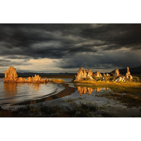 Sunset light on tufa formation-Mono Lake-Tufa State Natural Reserve-California Black Modern Wood Framed Art Print with Double Matting by Jones, Adam