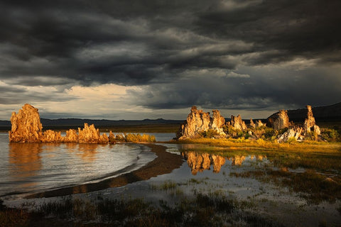 Sunset light on tufa formation-Mono Lake-Tufa State Natural Reserve-California Black Ornate Wood Framed Art Print with Double Matting by Jones, Adam