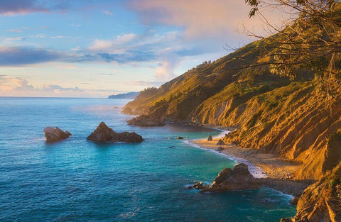 Coastal Cliffs at Sunset-Julia Pfeiffer Burns State Park-Big Sur-California-USA White Modern Wood Framed Art Print with Double Matting by Miller, Anna