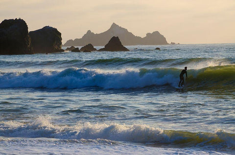 Surfing Rockaway Beach-Pacifica-California-USA Black Ornate Wood Framed Art Print with Double Matting by Miller, Anna