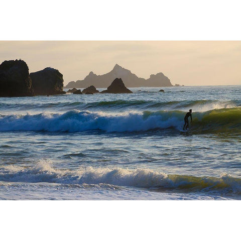 Surfing Rockaway Beach-Pacifica-California-USA Black Modern Wood Framed Art Print by Miller, Anna
