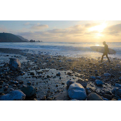 Surfing Rockaway Beach-Pacifica-California-USA White Modern Wood Framed Art Print by Miller, Anna
