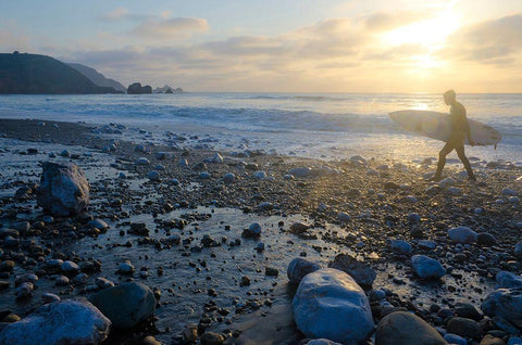 Surfing Rockaway Beach-Pacifica-California-USA Black Ornate Wood Framed Art Print with Double Matting by Miller, Anna