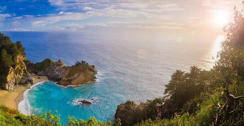 Sunset-McWay Falls-Julia Pfeiffer Burns State Park-Big Sur-California-USA White Modern Wood Framed Art Print with Double Matting by Miller, Anna