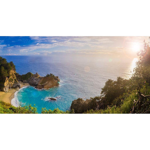 Sunset-McWay Falls-Julia Pfeiffer Burns State Park-Big Sur-California-USA Black Modern Wood Framed Art Print by Miller, Anna