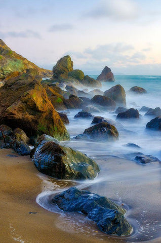 Muir Beach Dusk-Marin County-California-USA White Modern Wood Framed Art Print with Double Matting by Miller, Anna