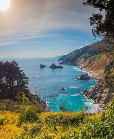 Coastal Cliffs at Sunset-Julia Pfeiffer Burns State Park-Big Sur-California-USA White Modern Wood Framed Art Print with Double Matting by Miller, Anna