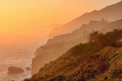 Golden Sunset on Big Sur Coastal Cliffs-California-USA Black Ornate Wood Framed Art Print with Double Matting by Miller, Anna