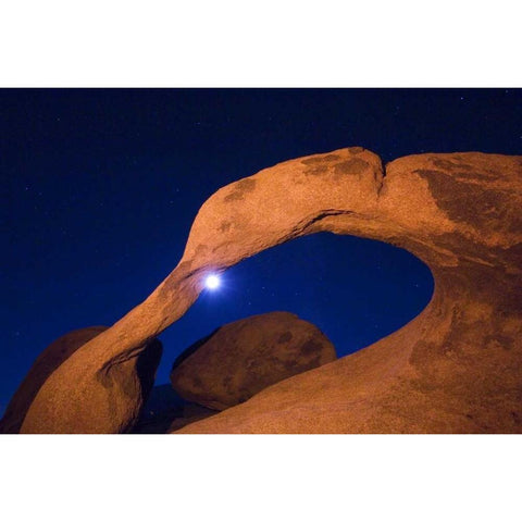 CA, Alabama Hills rock arch and moon at night Gold Ornate Wood Framed Art Print with Double Matting by Kirkland, Dennis