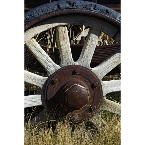 California, Bodie state Historic Park, Old wheel White Modern Wood Framed Art Print by Kirkland, Dennis