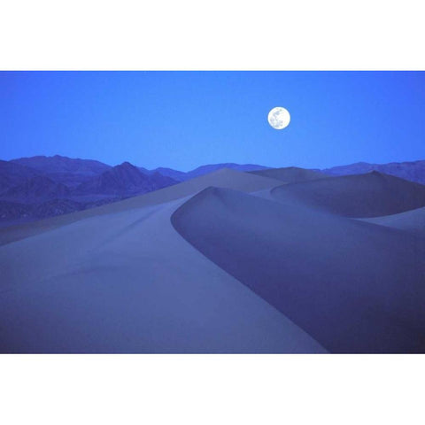 CA, Death Valley NP, Moonrise over sand dunes Gold Ornate Wood Framed Art Print with Double Matting by Kirkland, Dennis