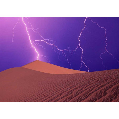 CA, Death Valley NP, Lightning bolts over dunes Black Modern Wood Framed Art Print with Double Matting by Satushek, Steve