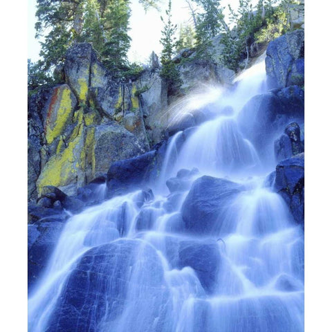 CA, Sierra Nevada Waterfall cascades over rocks White Modern Wood Framed Art Print by Talbot Frank, Christopher