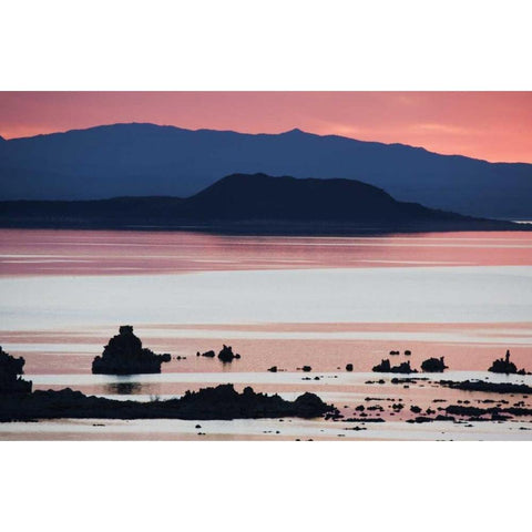 CA, Predawn light at Mono Lake silhouettes tufas Black Modern Wood Framed Art Print with Double Matting by Flaherty, Dennis