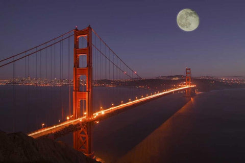 CA, Marin Moonrise above the Golden Gate Bridge Black Ornate Wood Framed Art Print with Double Matting by Anon, Josh