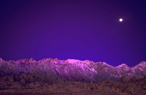 CA, Alabama Hills Moon over the Eastern Sierras White Modern Wood Framed Art Print with Double Matting by Welling, Dave