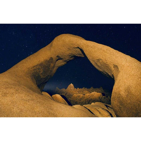 CA, Alabama Hills Mobius Arch illuminated White Modern Wood Framed Art Print by Kirkland, Dennis