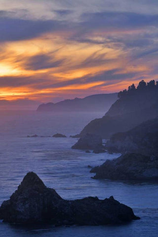CA, Big Sur Coastal scene at sunset White Modern Wood Framed Art Print with Double Matting by Kelley, David