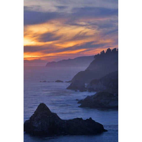 CA, Big Sur Coastal scene at sunset Black Modern Wood Framed Art Print by Kelley, David