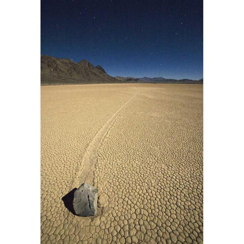 CA, Death Valley NP A mysterious sliding rock White Modern Wood Framed Art Print by Flaherty, Dennis