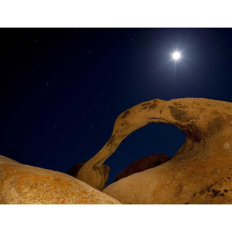 CA, Alabama Hills Moonrise behind Mobius Arch White Modern Wood Framed Art Print by Flaherty, Dennis