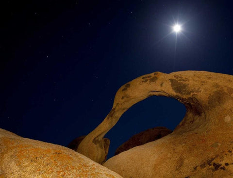 CA, Alabama Hills Moonrise behind Mobius Arch Black Ornate Wood Framed Art Print with Double Matting by Flaherty, Dennis