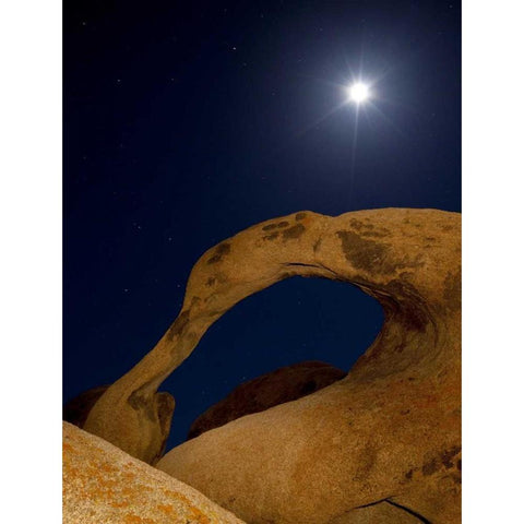 CA, Alabama Hills Moonrise behind Mobius Arch White Modern Wood Framed Art Print by Flaherty, Dennis