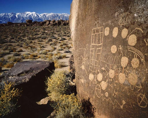 CA, Bishop, Sierra Mts Curvilinear petroglyphs Black Ornate Wood Framed Art Print with Double Matting by Flaherty, Dennis