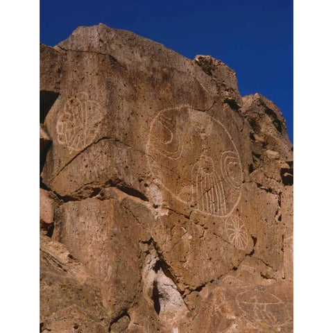 California, Owens Valley, Curvilinear petroglyphs White Modern Wood Framed Art Print by Flaherty, Dennis