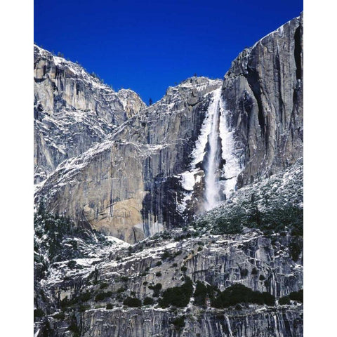 CA, Yosemite Ice-rimmed Upper Yosemite Falls Gold Ornate Wood Framed Art Print with Double Matting by Flaherty, Dennis