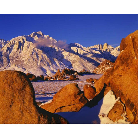 CA, Mt Whitney and Lone Pine peak in winter Black Modern Wood Framed Art Print with Double Matting by Flaherty, Dennis