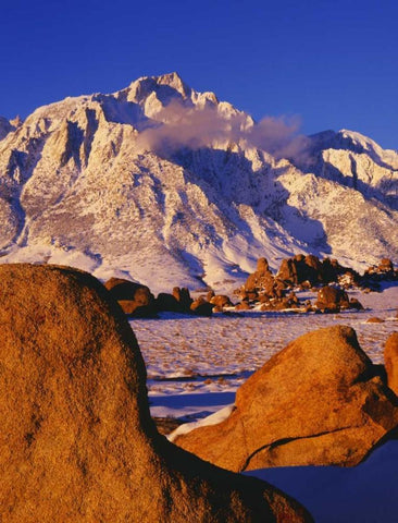 CA, Mt Whitney and Lone Pine peak in winter Black Ornate Wood Framed Art Print with Double Matting by Flaherty, Dennis