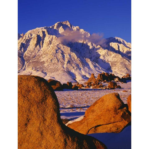 CA, Mt Whitney and Lone Pine peak in winter Black Modern Wood Framed Art Print with Double Matting by Flaherty, Dennis