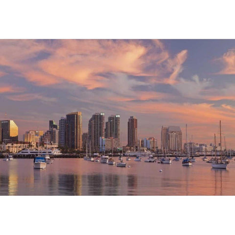 California, San Diego Marina and downtown Black Modern Wood Framed Art Print by Paulson, Don
