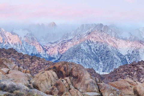 California, Lone Pine Sunrise on Mount Whitney White Modern Wood Framed Art Print with Double Matting by Paulson, Don