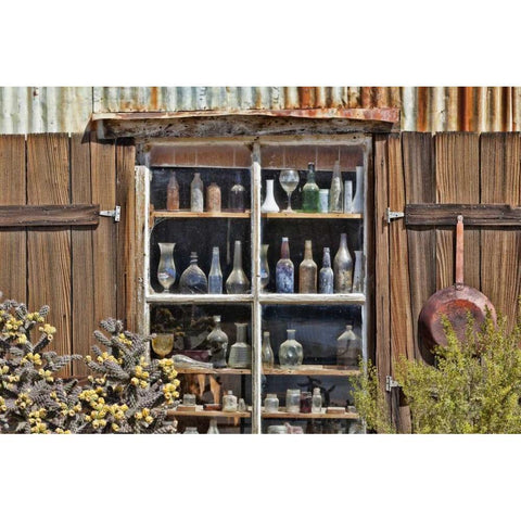 CA, Randsburg Bottles in window of a store Gold Ornate Wood Framed Art Print with Double Matting by Paulson, Don
