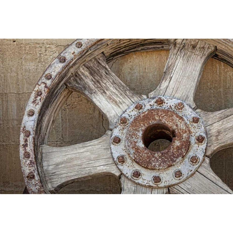 California, Randsburg Old wooden and metal wheel Black Modern Wood Framed Art Print by Paulson, Don