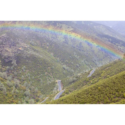 California, Hell Hollow Rainbow over Highway 49 Black Modern Wood Framed Art Print with Double Matting by Paulson, Don